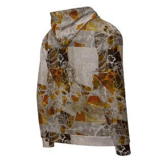ERDGEWEBE Unisex Zip-Hoodie von REBL ART, Rückseite von schräg rechts