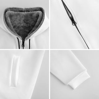 ERDGEWEBE Fleece Zip-Hoodie von REBL ART, vier Details: Kapuze mit Futter, Reißverschluss, Tasche, Ärmelbündchen